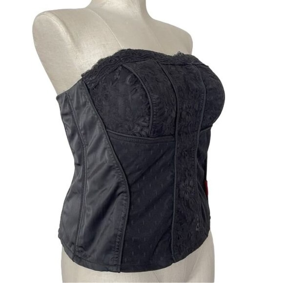 Tripp NYC Daang Goodman Corset Top Black Lace Zip Up Strapless Y2K Goth Size 0X - Picture 1 of 11